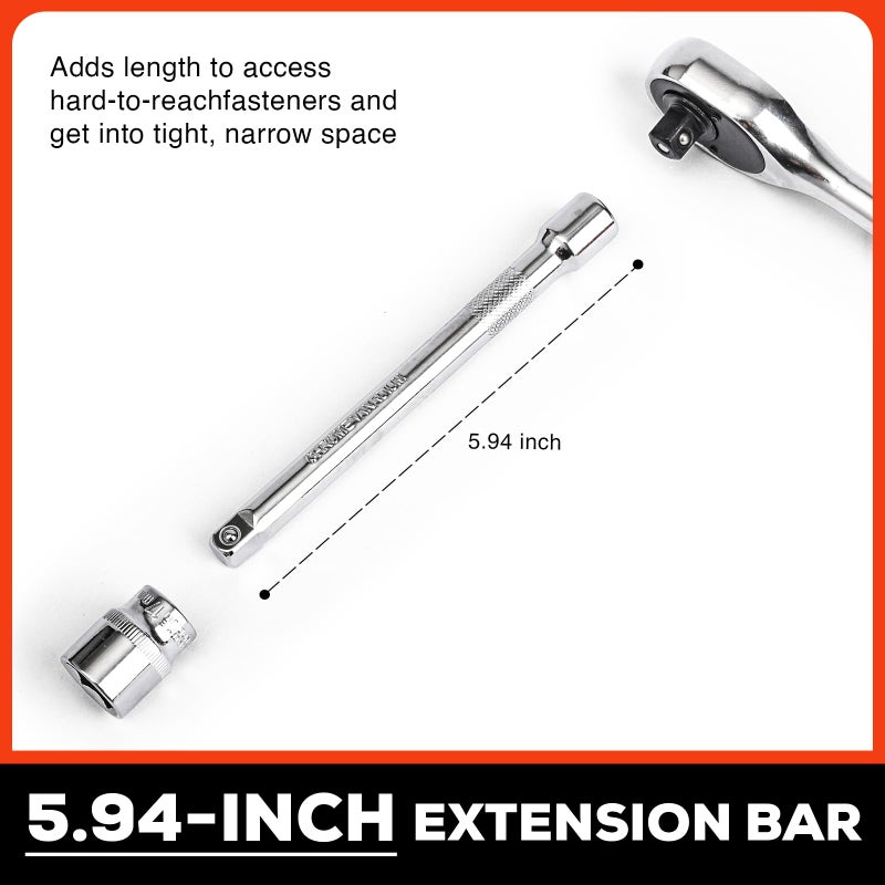Egofine 21pcs 3/8 Inch Ratchet Socket Wrench Set  Drive Socket Set with 19 Sockets  6-24mm sockets and 2 Way Quick Released Ratchet Handle and Extension Bar - Image 3